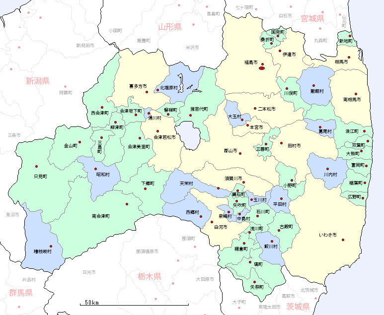 福島県の地図（市区町村区分図）