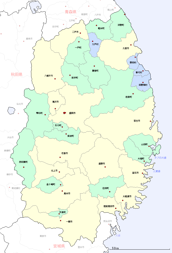 岩手県の地図（市区町村区分図）