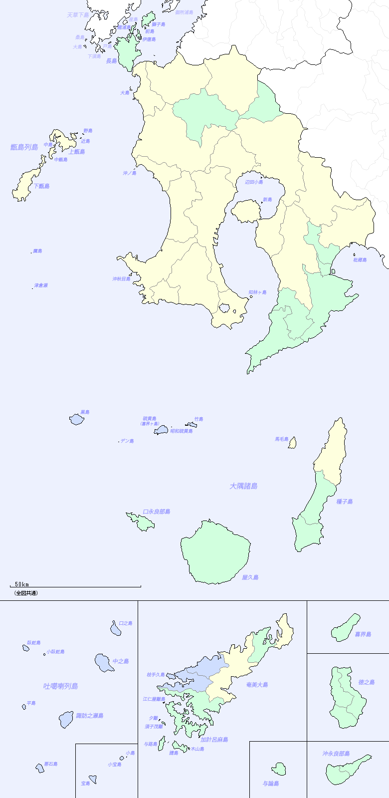 鹿児島県の地図（地図のみ）