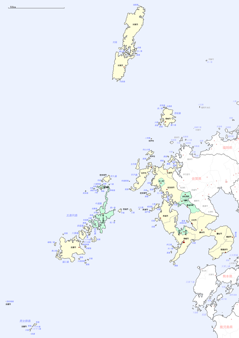 長崎県の地図（市区町村区分図）