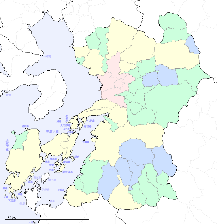熊本県の地図（地図のみ）