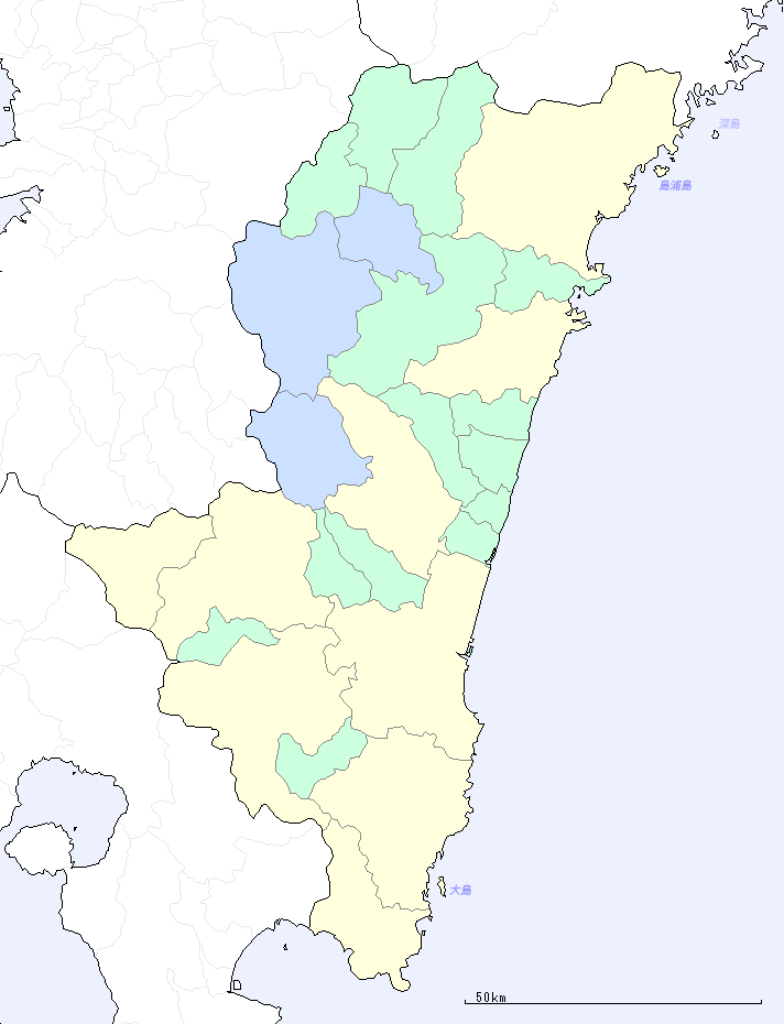宮崎県の地図（地図のみ）