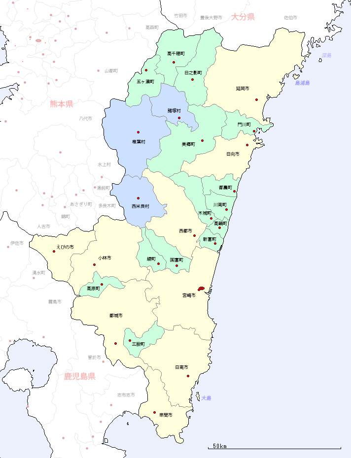 宮崎県の地図（市区町村区分図）
