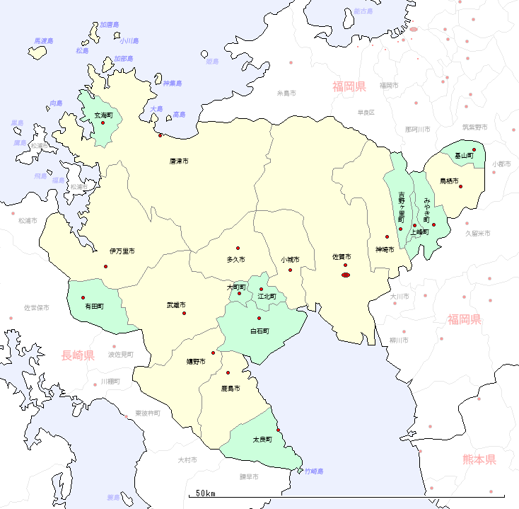 佐賀県の地図（市区町村区分図）