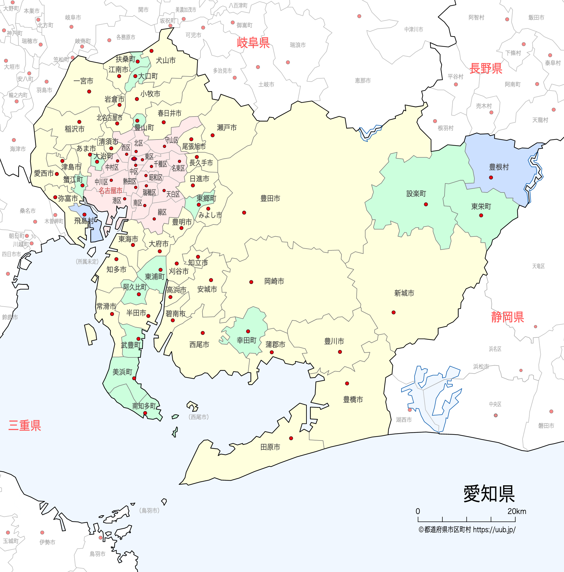 愛知県の地図