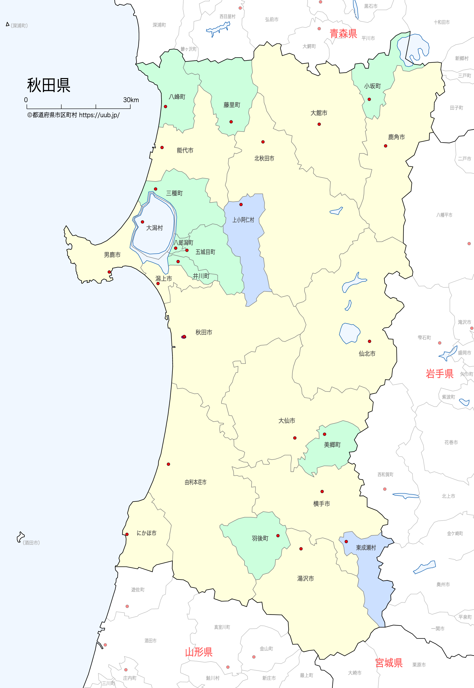 秋田県の地図