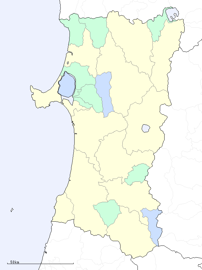 秋田県の地図（地図のみ）