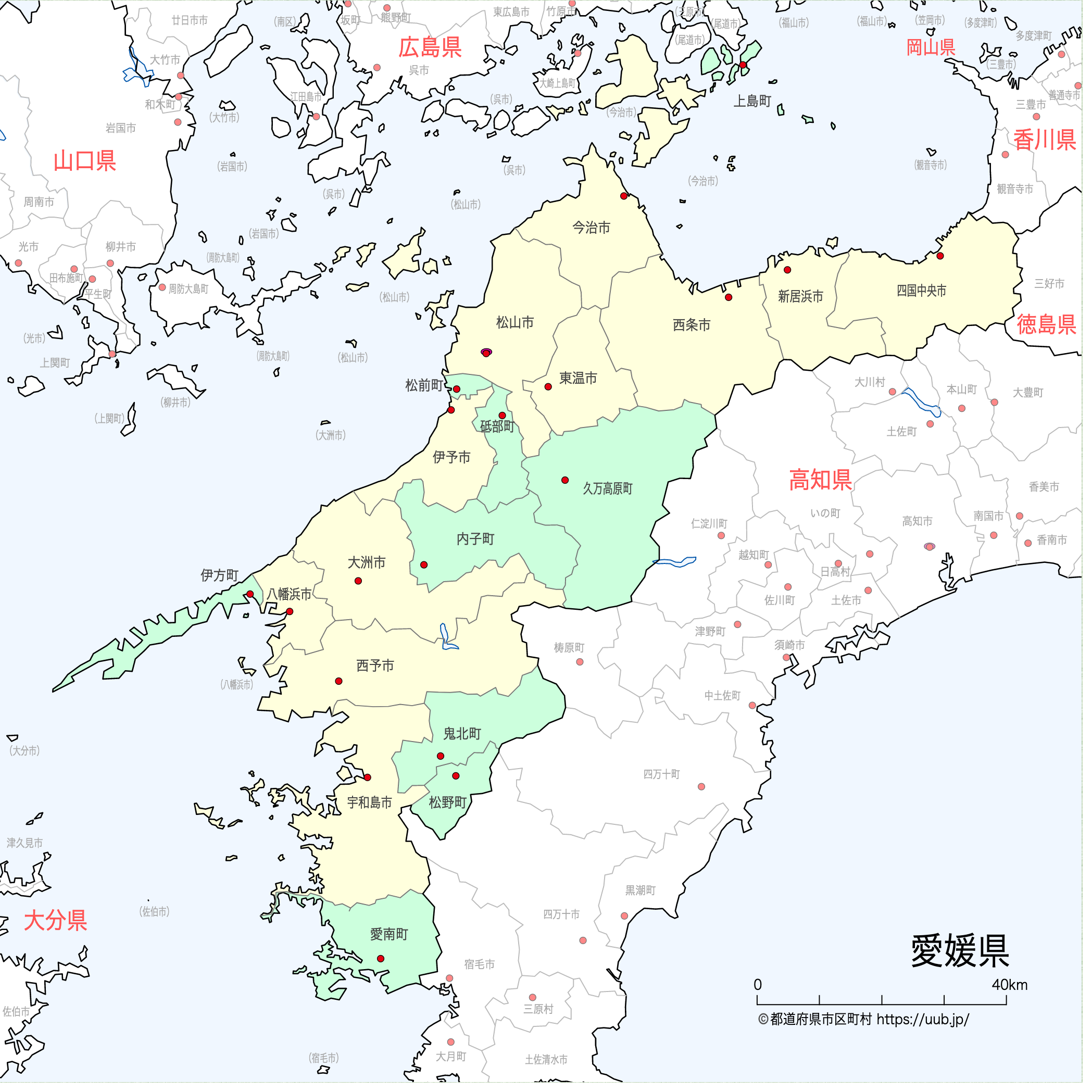 愛媛県の地図