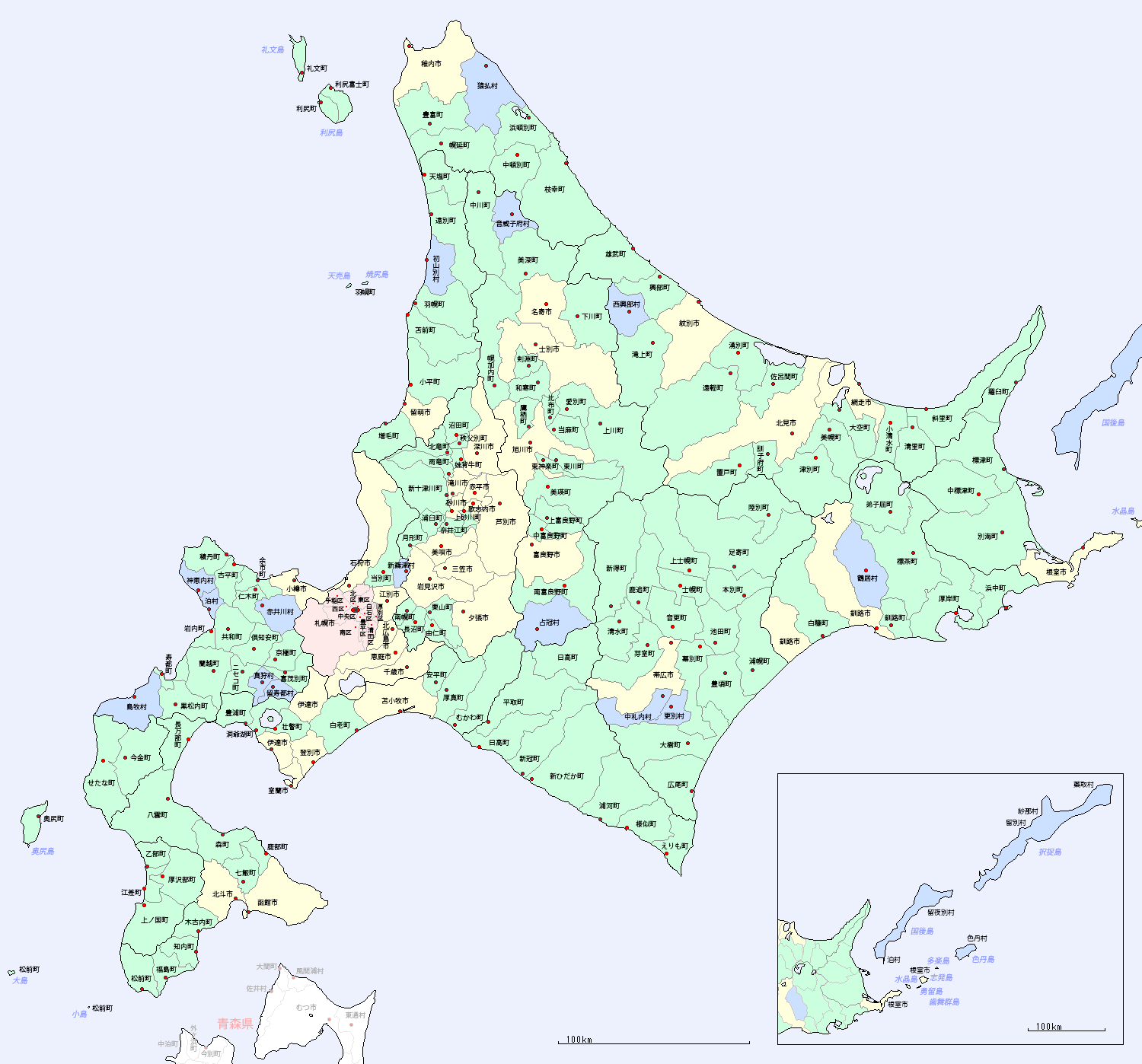 北海道の地図（市区町村区分図）