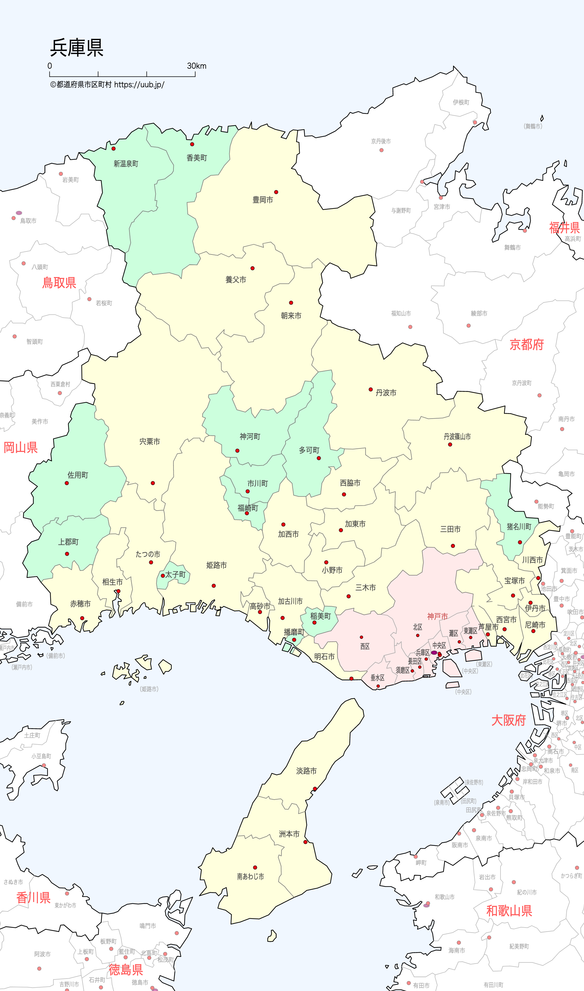 兵庫県の地図