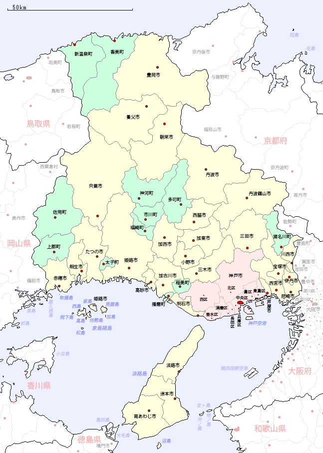 兵庫県の地図 市区町村区分図