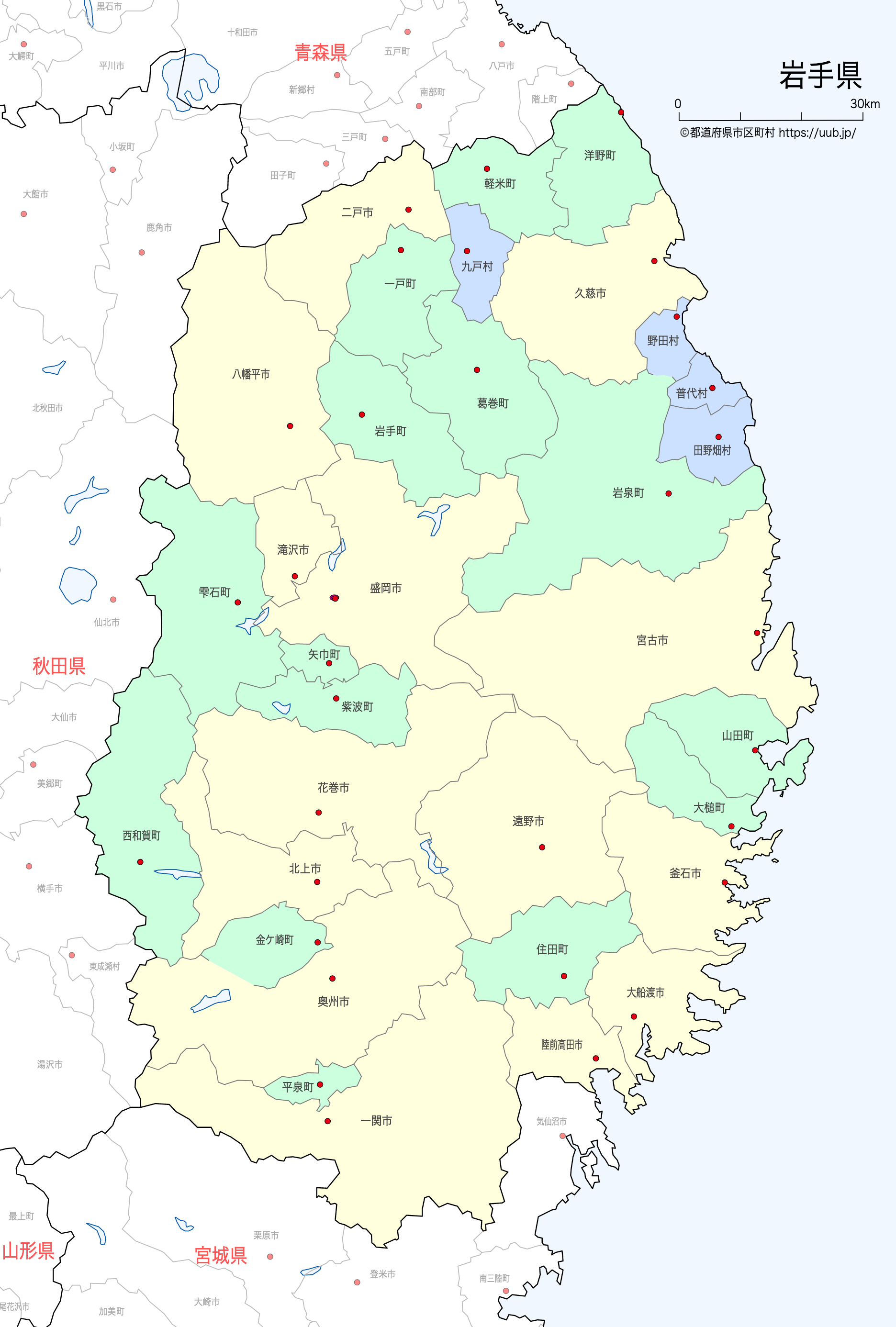 岩手県の地図