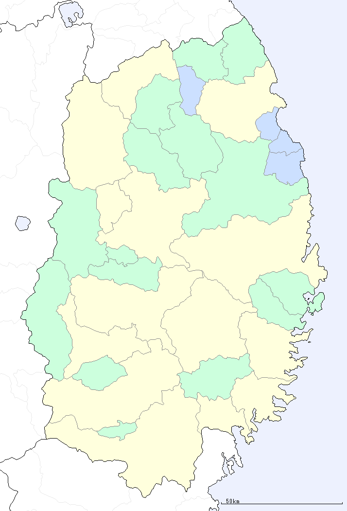 岩手県の地図（地図のみ）