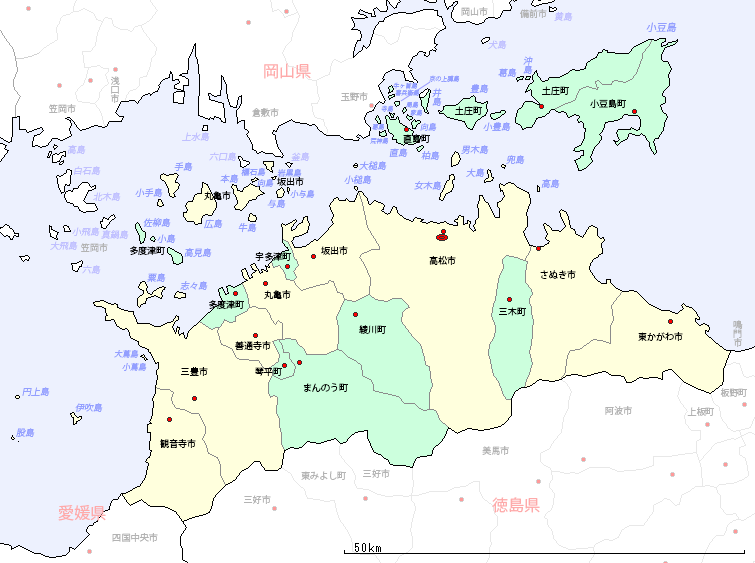香川県の地図（市区町村区分図）