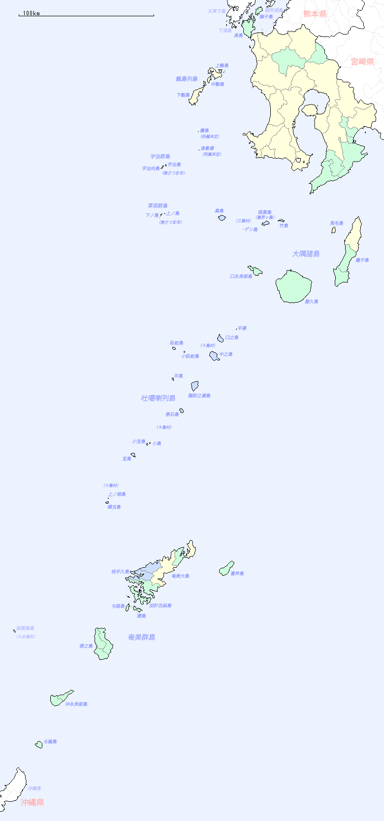 鹿児島県の地図（全体広域図）