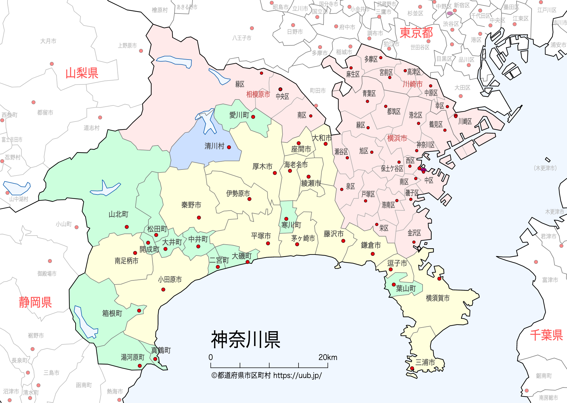 神奈川県の地図