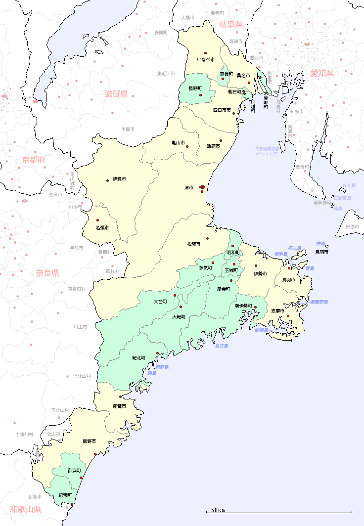 三重県の地図 市区町村区分図