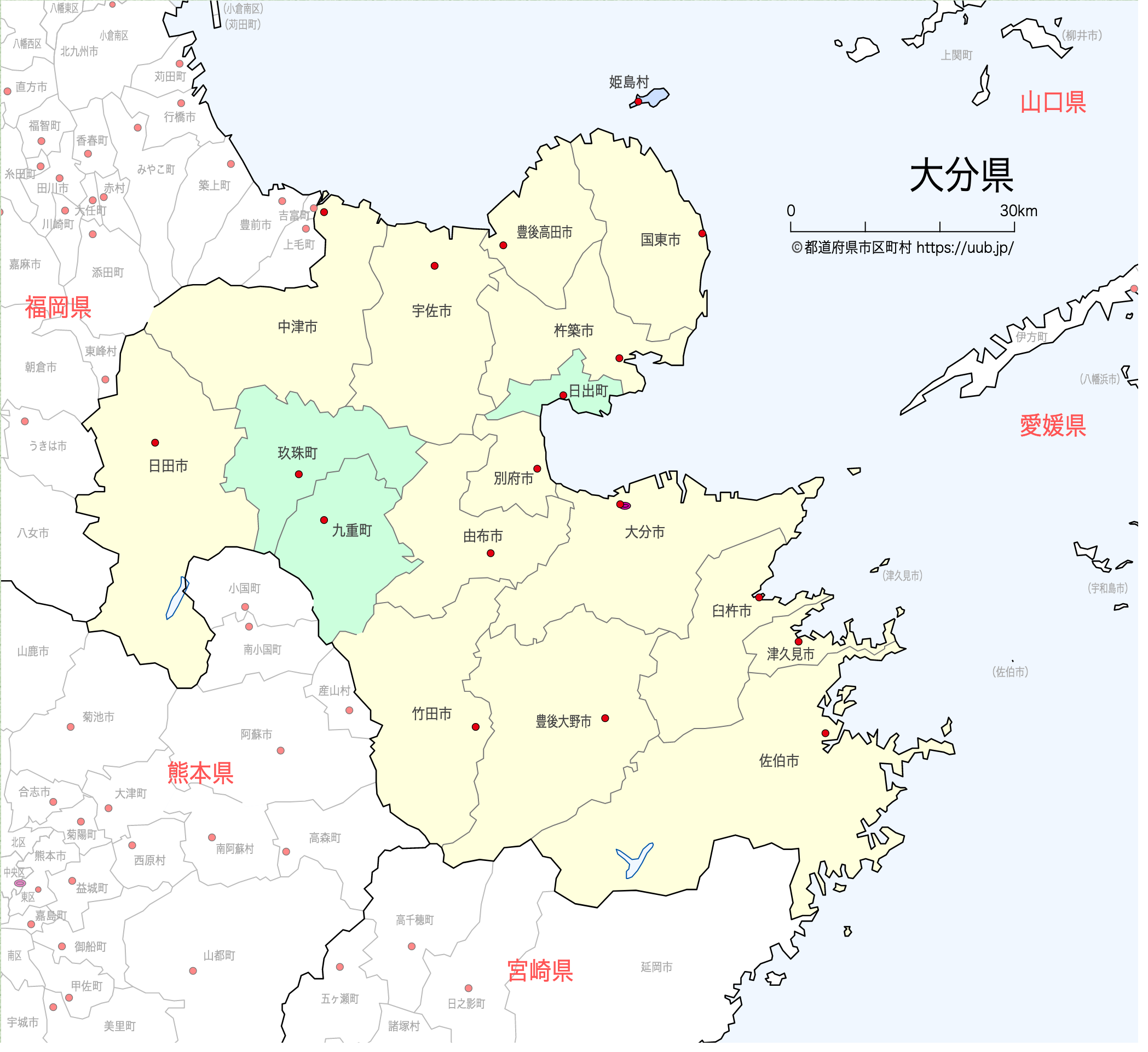 大分県の地図