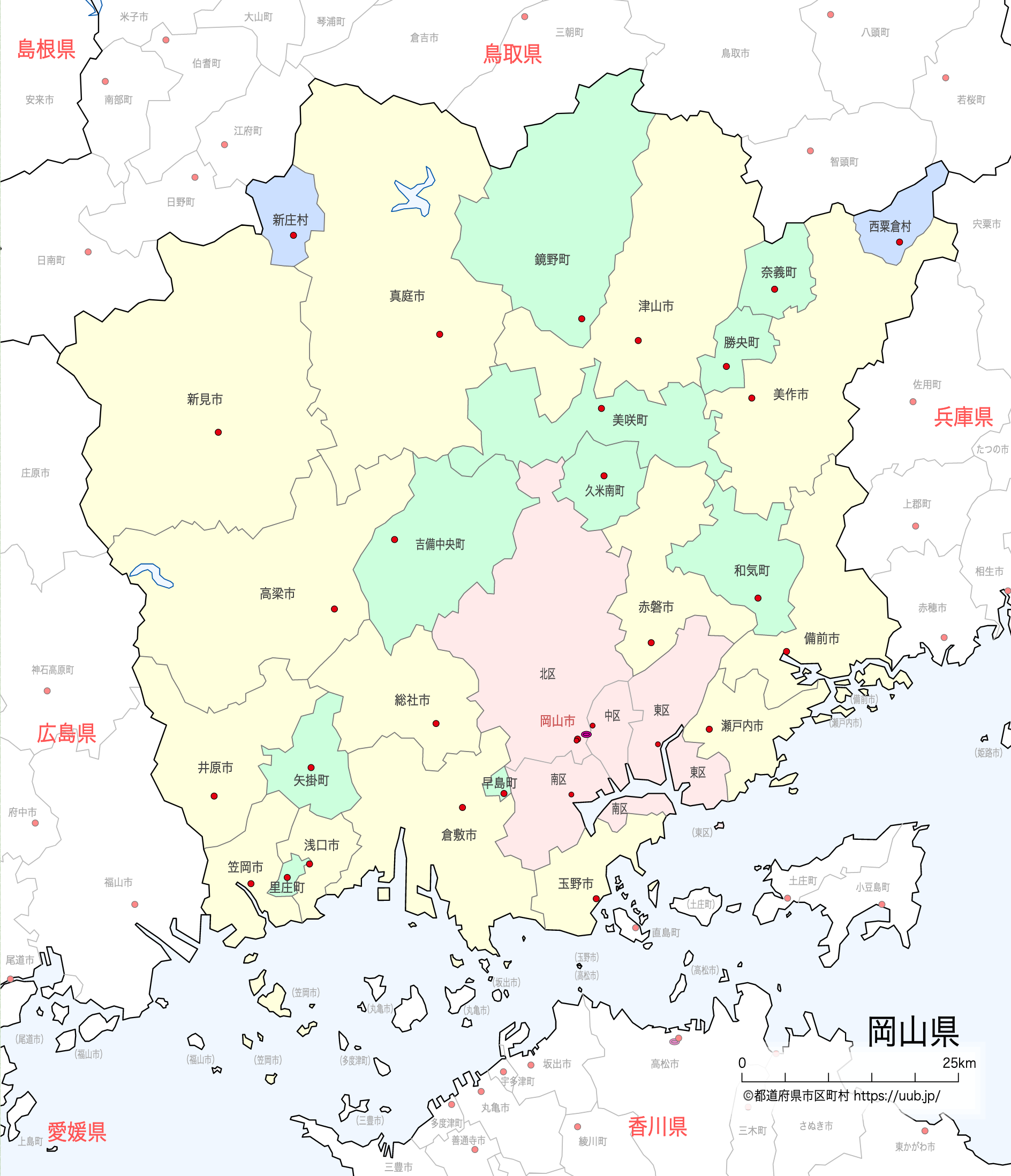 岡山県の地図