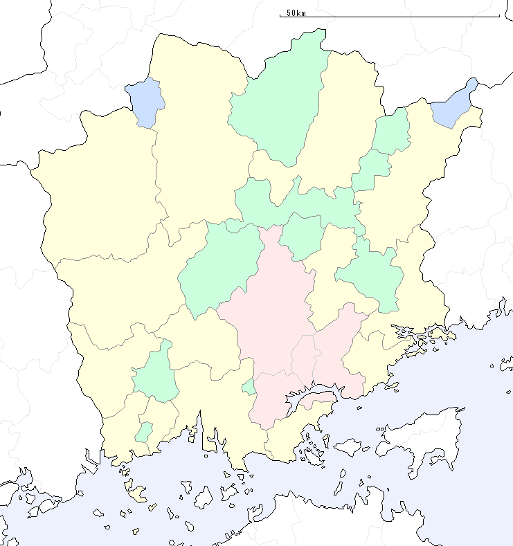 岡山県の地図（地図のみ）