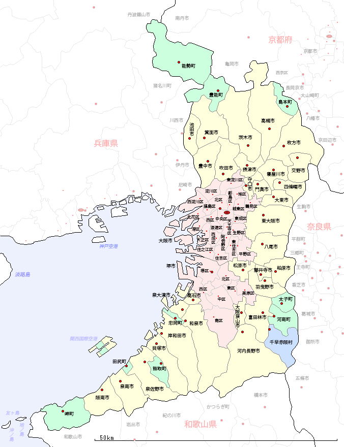 大阪府の地図 市区町村区分図