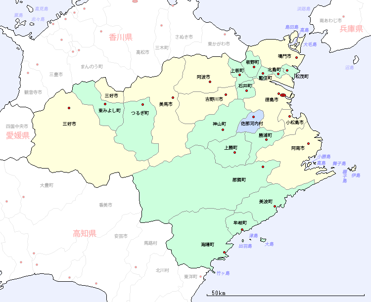 徳島県の地図 市区町村区分図