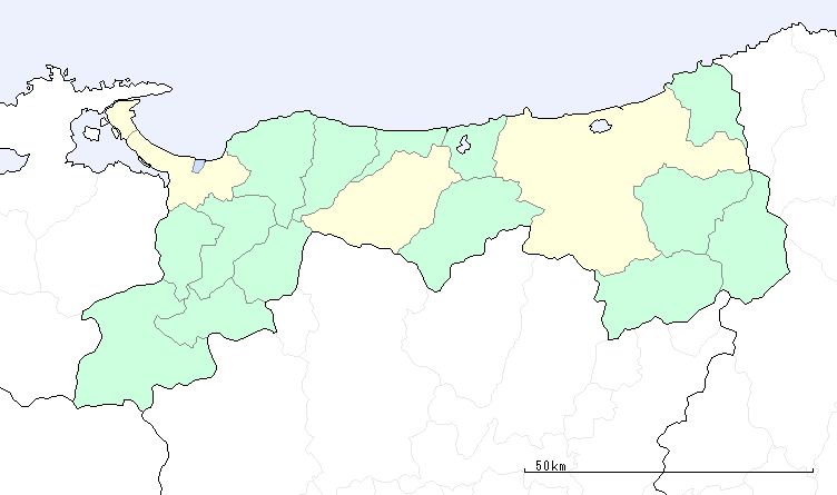 鳥取県の地図（地図のみ）